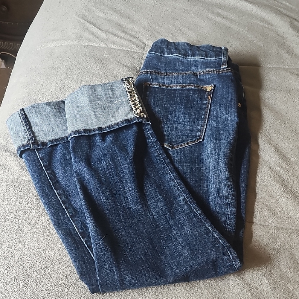 Chico's Blue Ankle Cropped Jeans with Two-Tone Cuffs